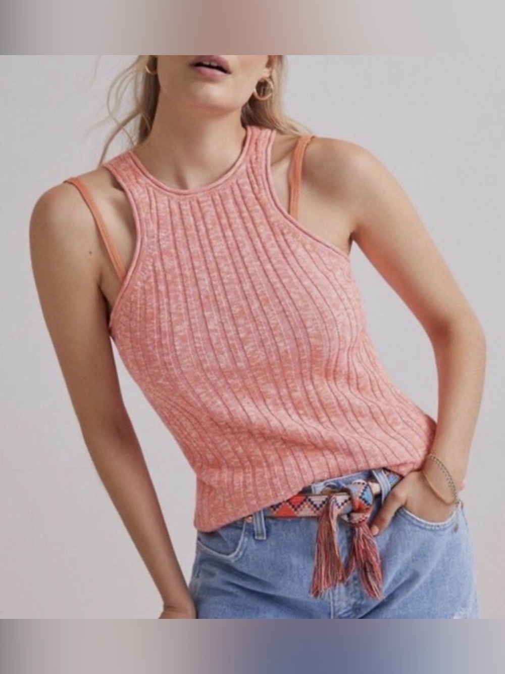 Anthropologie Ribbed Halter Tank in Coral